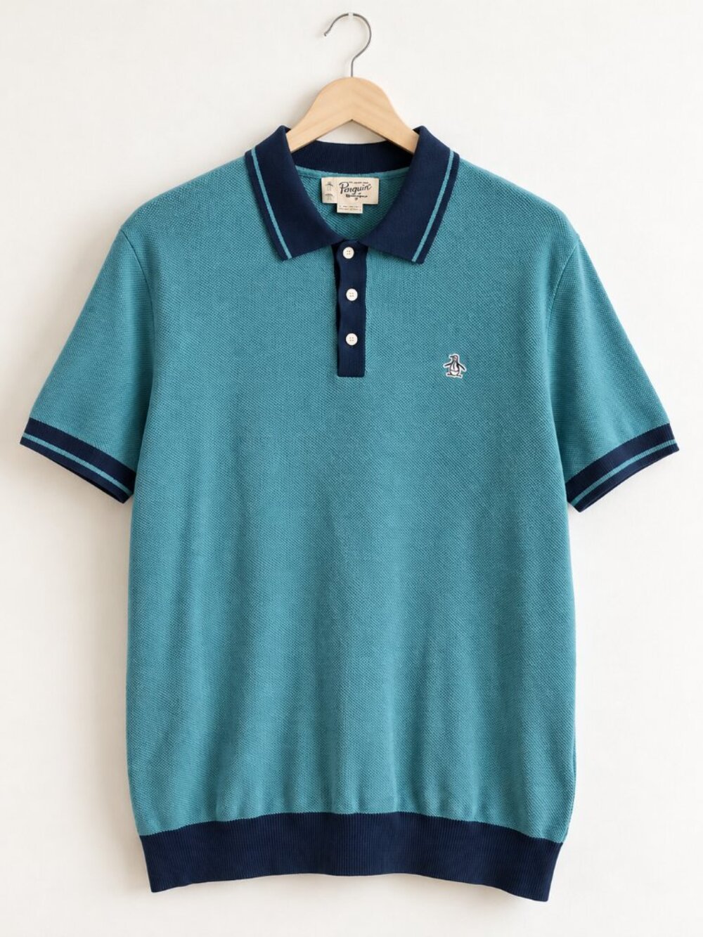 Original Penguin Honeycomb Textured Cotton Polo Menโs XL Teal